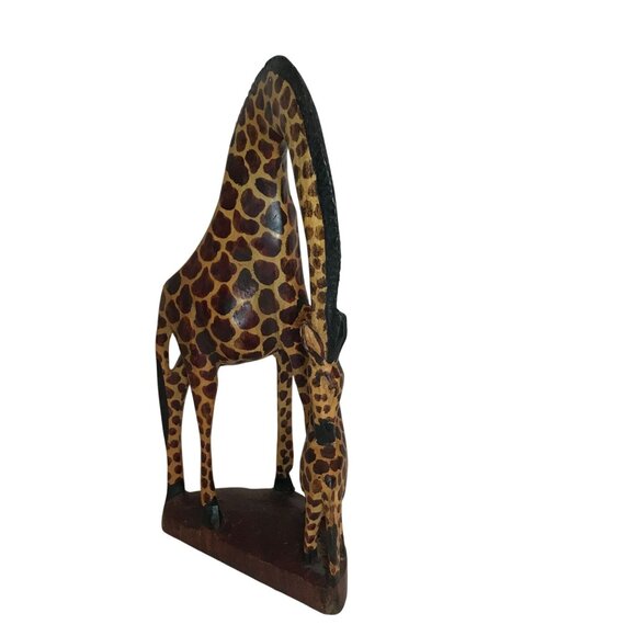 Handcrafted Wooden Giraffe & Baby Sculpture 12" - Picture 7 of 14